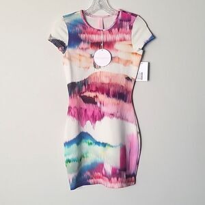NWT Isla Lulu White Pink BodyCon Cocktail Club Sexy Fitted Summer Mini Dress XS